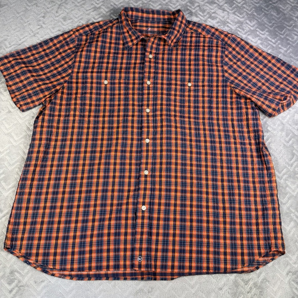 Vineyard Vines Men XL On-The-Go Performance Shirt Short Sleeve Plaid Orange Navy